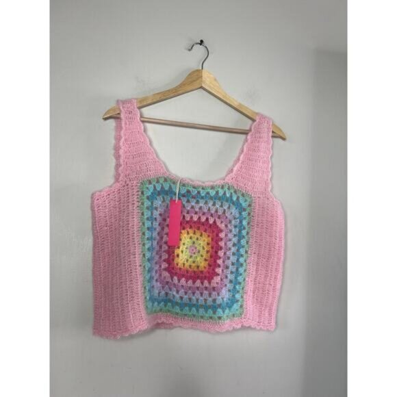 NWT Rose Carmine Sleeveless Cropped Crocheted Mohair-blend Top Pink Size: Small - Picture 1 of 5